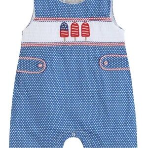 Lil Cactus Red White & Blue Smocked Popsicle Shortall
